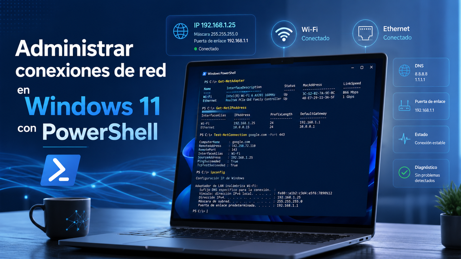 Cómo administrar las conexiones de red en Windows 11 con PowerShell